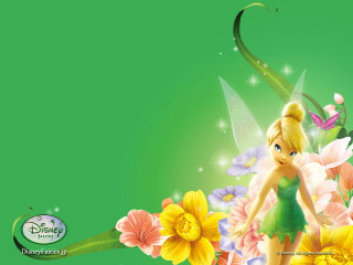 Cartoon tinkerbell flowers green background - back free wallpaper for desktop