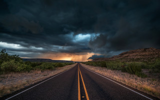 Stormy road clouds yellow line - dark cloud free wallpaper for desktop