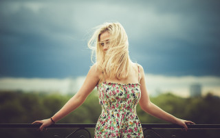 Woman dress balcony portrait blonde - a woman in a dress free wallpaper