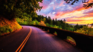 Sunset bridge road colorful sky - the road free wallpaper