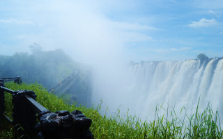 Waterfall foggy sky bench nature - bruce onobrakpeya free wallpaper