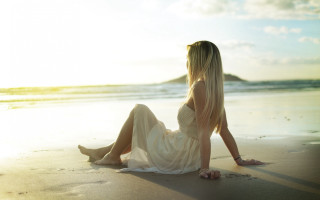 Beach woman white dress ocean 2 - woman free wallpaper
