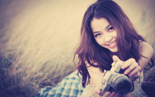 Woman smiling camera field plaid - a plaid shirt free wallpaper