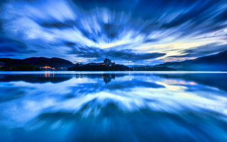 Blue sky clouds island church - a small island in the distance free wallpaper