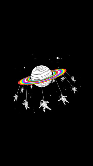 Saturn rainbow ring space people - space free wallpaper for mobile