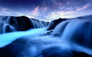 Waterfall blue water purple sky - blue water free wallpaper