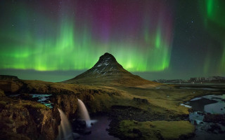 Waterfall valley aurora mountain night - evaline ness free wallpaper for desktop