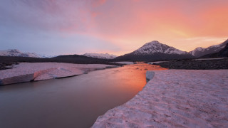 River snow mountains sunset pink - mountain range free wallpaper for desktop