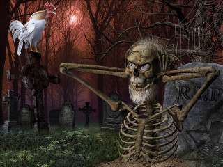 Skeleton bird head shoulder graveyard - a skeleton free wallpaper