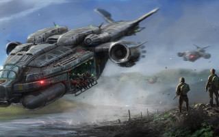 Sci fi aircraft soldiers helicopter - conceptart free wallpaper
