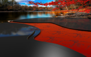 Red black table lake trees - table free wallpaper for desktop