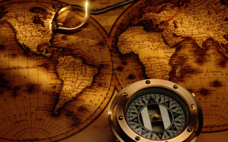 Compass scissors map clock gear - a map of the world free wallpaper