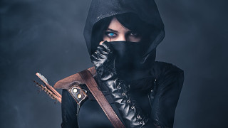 Black hooded archer fantasy portrait - a hood free wallpaper