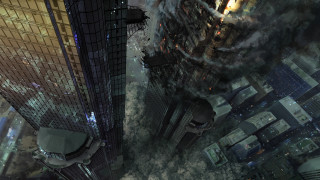 Cityscape smoke tallbuildings mattepainting bridge - deconstructivism free wallpaper