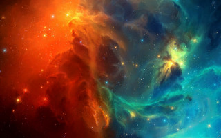 Bright orange blue star cluster - a colorful space free wallpaper