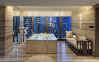 Luxury bathroom jacuzzi cityscape night - david chipperfield free wallpaper