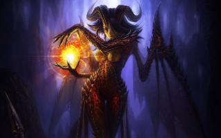 Woman glowing ball dark forest - ball free wallpaper for desktop