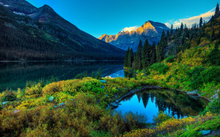 Mountain lake forest grass sky - a mountain lake free wallpaper