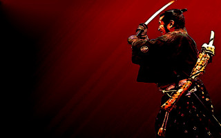 Baioken eishun black outfit sword - a red background behind free wallpaper