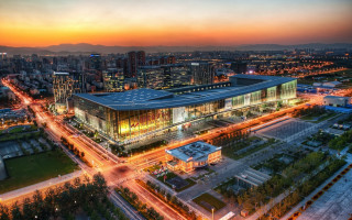 Large building lights cityscape autumn - modernism free wallpaper