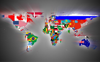 World map flags gray border - global free wallpaper