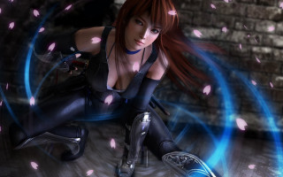 Red haired woman sword ninja - black clothes free wallpaper