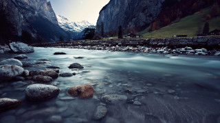 River valley mountains snow rocks - river free wallpaper for desktop