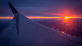 Sunset horizon plane wing city - visible free wallpaper