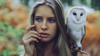 Woman owl forest portrait photorealistic - an owl free wallpaper
