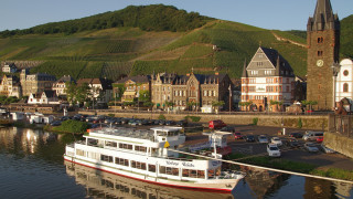 Harbor docked boat town steeple - heidelberg school free wallpaper