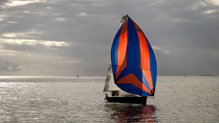 Sailboat blue orange sail cloudy - sail free wallpaper