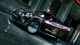 Police car building red light - matte drawing free wallpaper for desktop