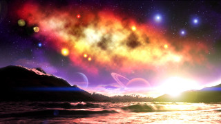 Colorful sky stars planets mountain - star and planets free wallpaper