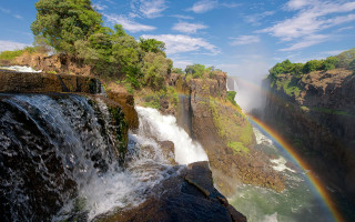 Rainbow waterfall nature sky cliff - a rainbow free wallpaper for desktop