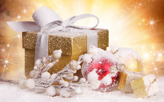 Gift box snow ribbon fireworks - a gift box free wallpaper