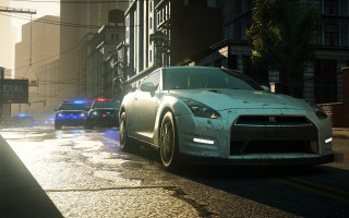 City street night police car - photorealistic lighting free wallpaper