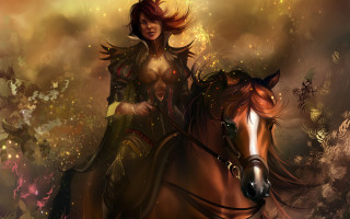 Woman horse forest flower butterflies - the back free wallpaper