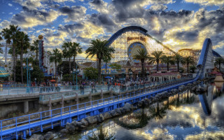 Rollercoaster palmtrees clouds sunset tokyo - disney free wallpaper