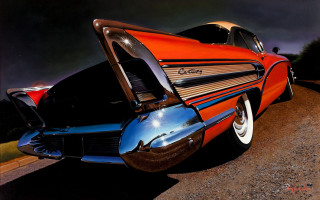 Car hood open road sky - syd mead. free wallpaper