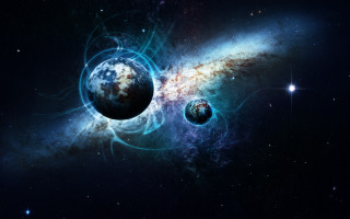 Space galaxy planet aurora astronaut - a distant star in the background free wallpaper