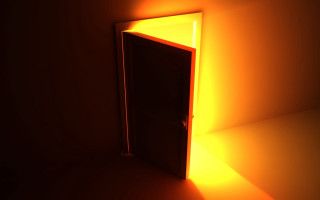 Dimly lit door open raytraced - dynamic lighting free wallpaper