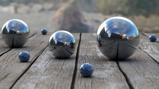 Shiny balls wooden table raytraced - a wooden table next free wallpaper