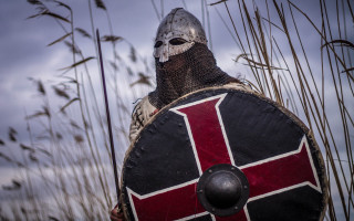 Medieval armor man shield sword - tall grass free wallpaper for desktop