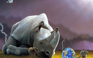 Rhinoceros field lightning surrealist waltonford - walton ford free wallpaper