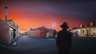 Man street sunset red sky - a red sky in the background free wallpaper