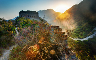 Mountain castle sunset landscape lensflare - the mountain free wallpaper