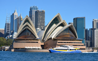 Sydney boat water cityscape architecture - huge free wallpaper for desktop