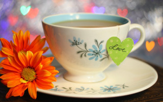 Cup tea heart sticker flower - a saucer free wallpaper