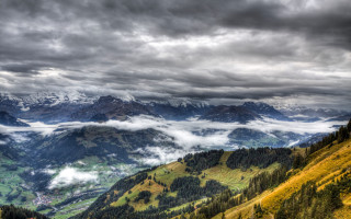 Mountain valley cityscape clouds beach - david brewster free wallpaper