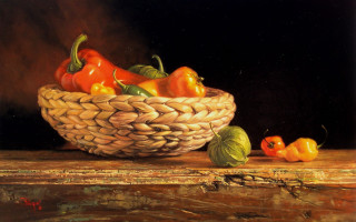 Basket peppers oil painting night - carol sutton free wallpaper